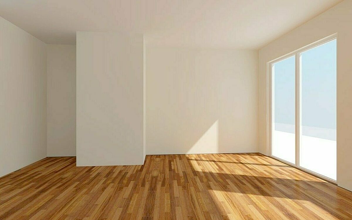 Ein zimmer einer neubauwohnung mit fenster Ein zimmer einer neubauwohnung mit fenster