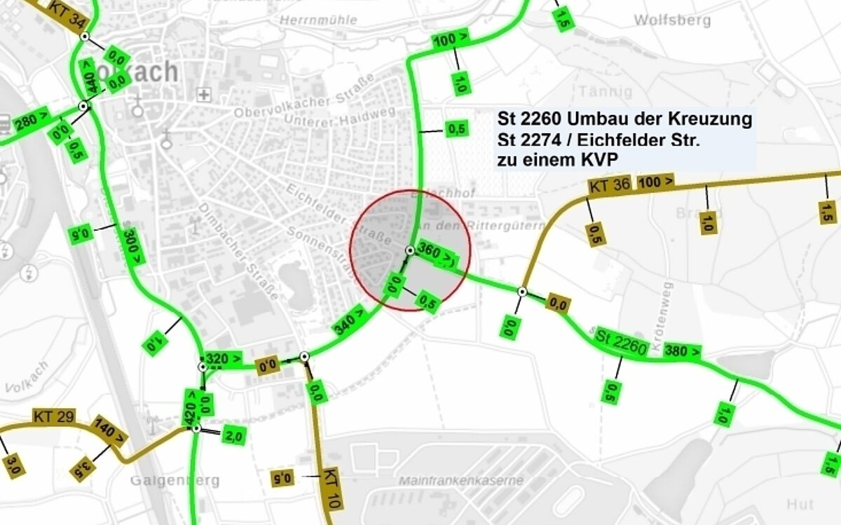 Uebersichtskarte Umbau der Kreuzung Eichfelder Straße in Volkach zum Kreisverkehr Uebersichtskarte Umbau der Kreuzung Eichfelder Straße in Volkach zum Kreisverkehr