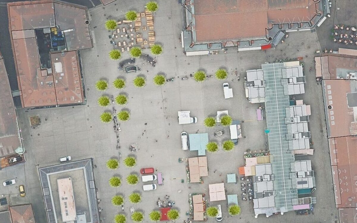 Hier sind die geplanten Standorte für rund 30 Baumkübel zu sehen. Hier sind die geplanten Standorte für rund 30 Baumkübel zu sehen.