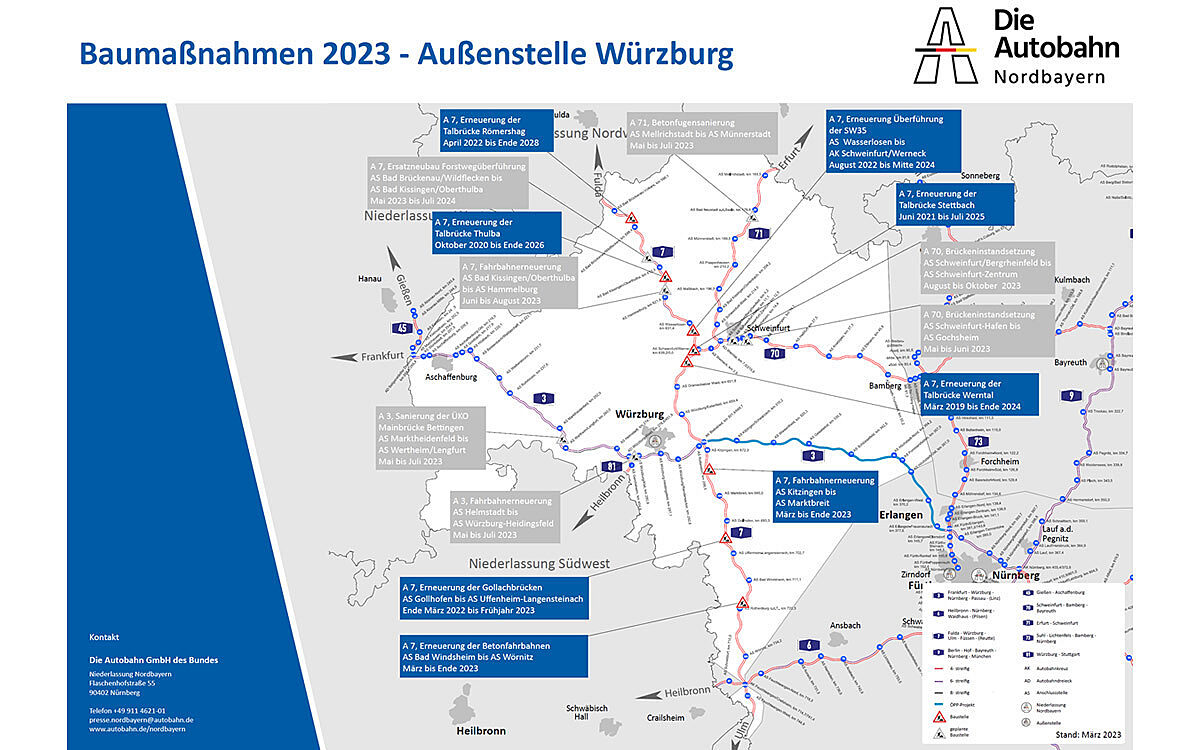 Die Baustellen auf A 3 und A 7 im Jahr 2023 Die Baustellen auf A 3 und A 7 im Jahr 2023