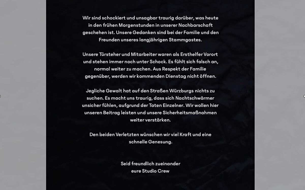 Ein Post des Club Studio, in dessen Nähe der tödliche Streit stattgefunden hat Ein Post des Club Studio, in dessen Nähe der tödliche Streit stattgefunden hat