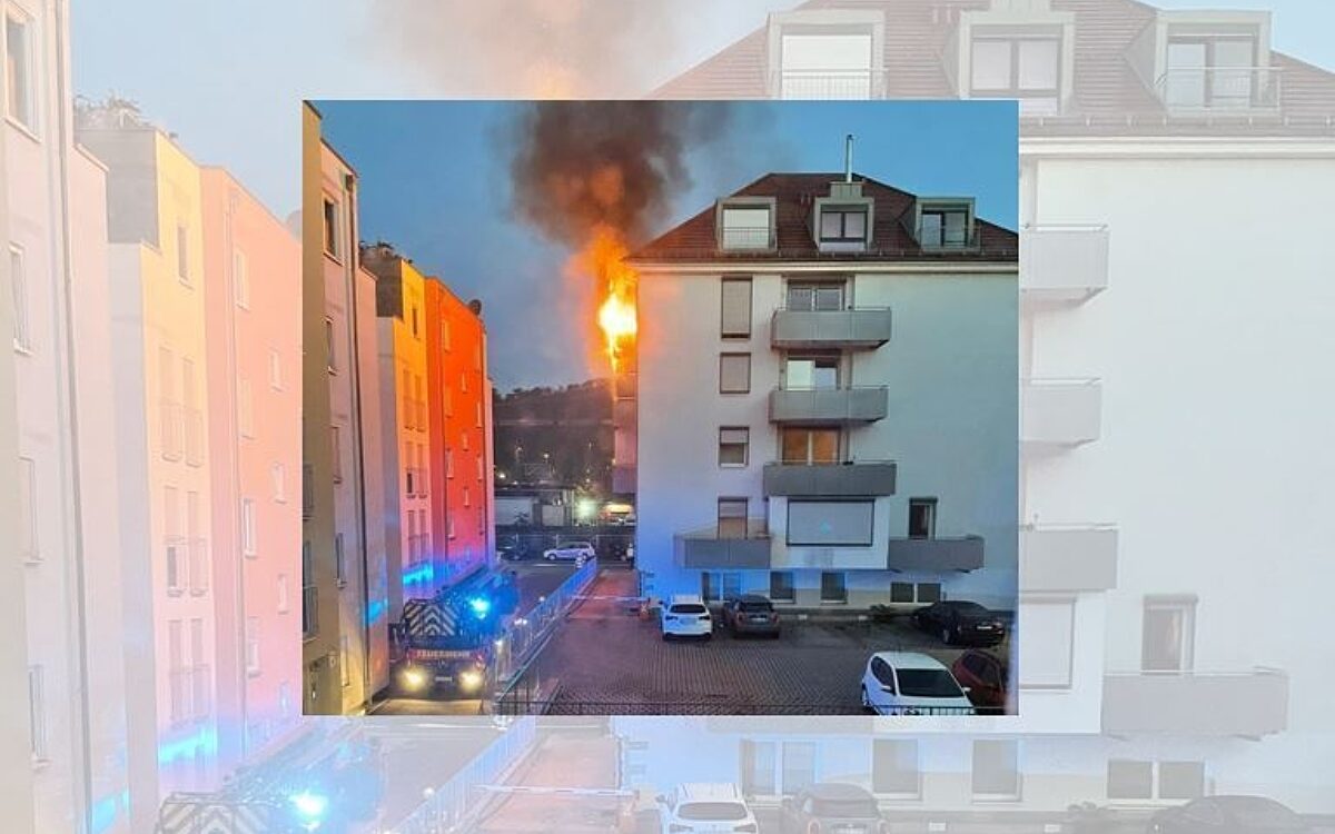 Flammen schlagen von einem Balkon in der Scanzonistraße in Würzburg Flammen schlagen von einem Balkon in der Scanzonistraße in Würzburg