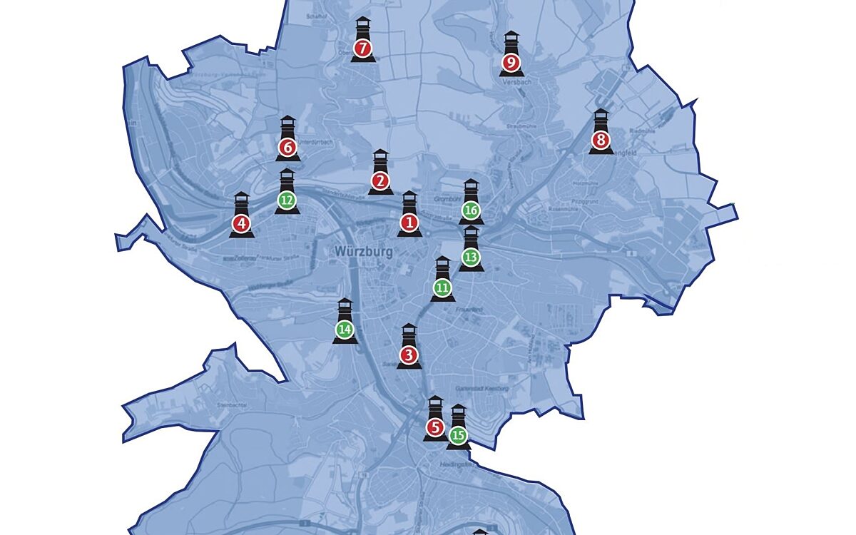 Ein Ausschnitt aus der Karte der Notfall-Leuchttürme in Würzburg Ein Ausschnitt aus der Karte der Notfall-Leuchttürme in Würzburg