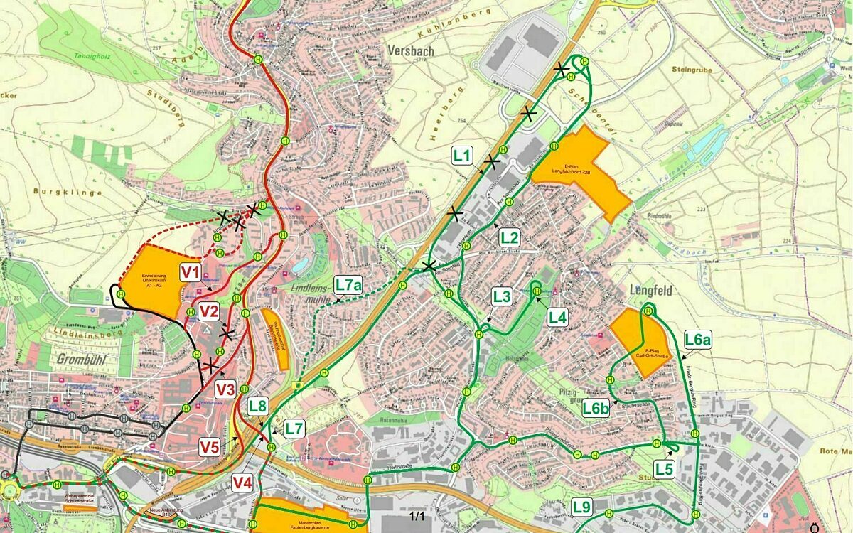 Mögliche Routen für die Straßenbahnlinie 7 Mögliche Routen für die Straßenbahnlinie 7